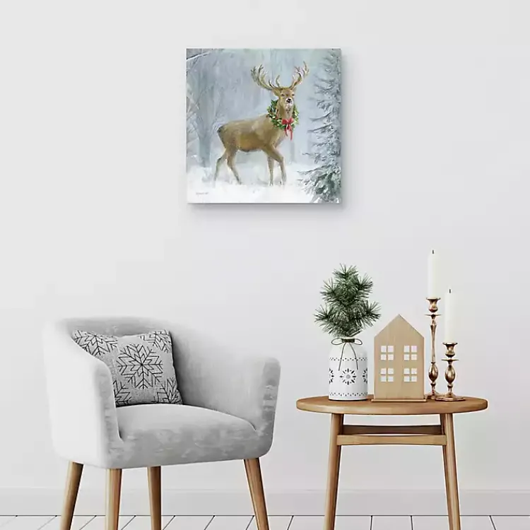 Woodland Holiday Deer Canvas Art Print Christmas Art & Wall Decor