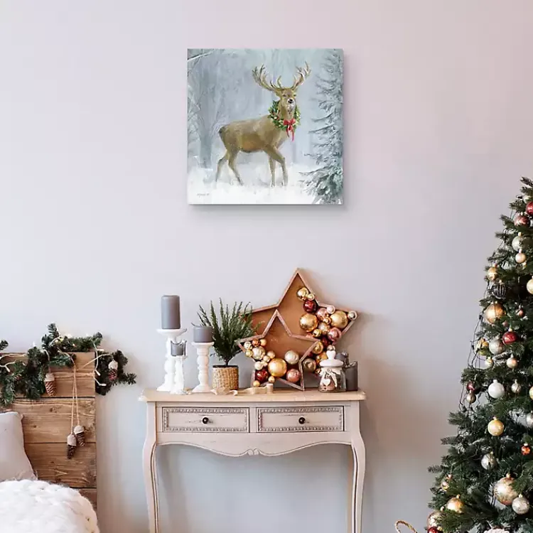Woodland Holiday Deer Canvas Art Print Christmas Art & Wall Decor