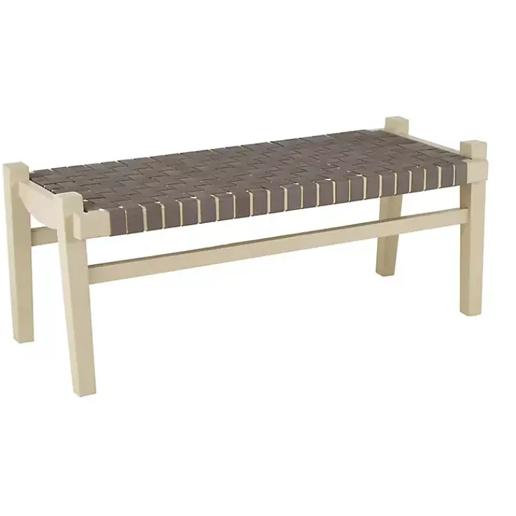 Kirklands Home Benches & Ottomans|Woven Leather Natural Wood Bench Brown