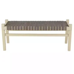 Kirklands Home Benches & Ottomans|Woven Leather Natural Wood Bench Brown