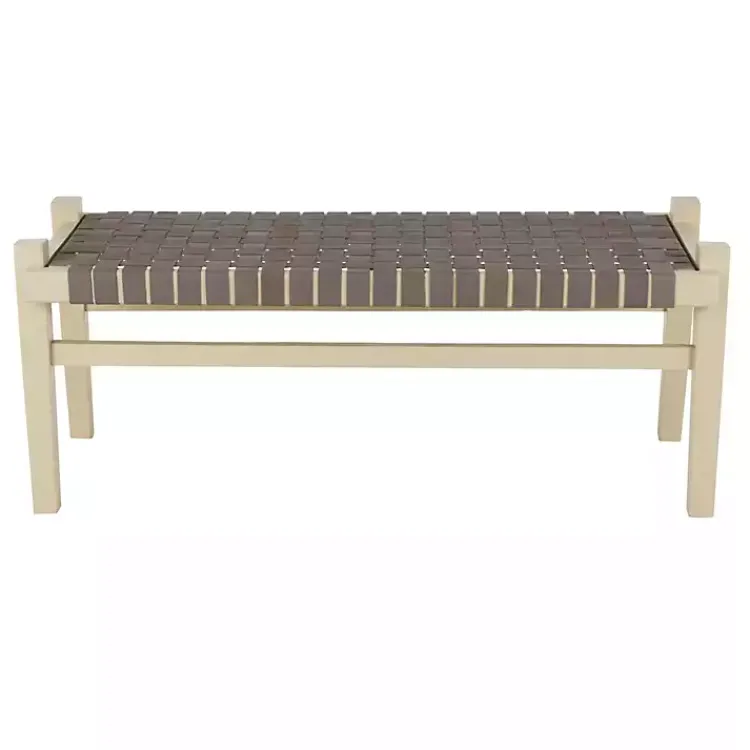 Kirklands Home Benches & Ottomans|Woven Leather Natural Wood Bench Brown