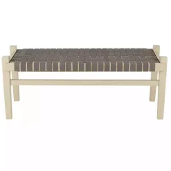 Kirklands Home Benches & Ottomans|Woven Leather Natural Wood Bench Brown