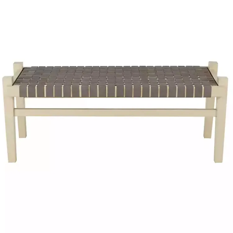 Kirklands Home Benches & Ottomans|Woven Leather Natural Wood Bench Brown
