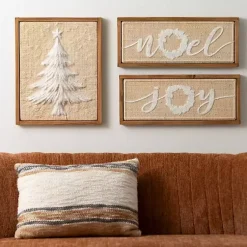 New Woven Noel & Joy Christmas Wall Plaques, Set of 2 Christmas Art & Wall Decor