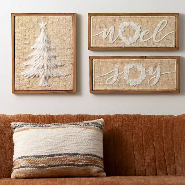 New Woven Noel & Joy Christmas Wall Plaques, Set of 2 Christmas Art & Wall Decor
