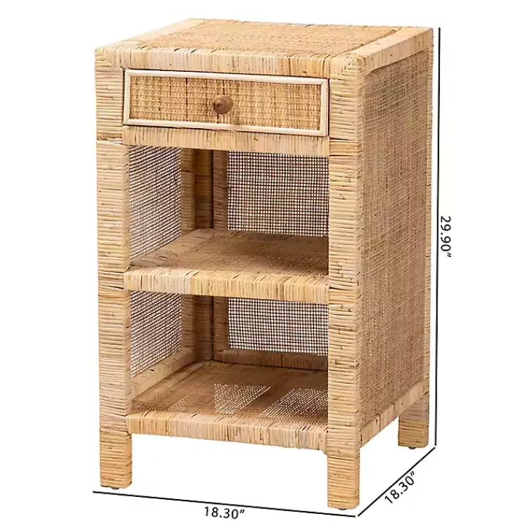 Kirklands Home Nightstands|Woven Rat and Mahogany Wood Nightsd Tan