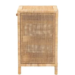 Kirklands Home Nightstands|Woven Rat and Mahogany Wood Nightsd Tan