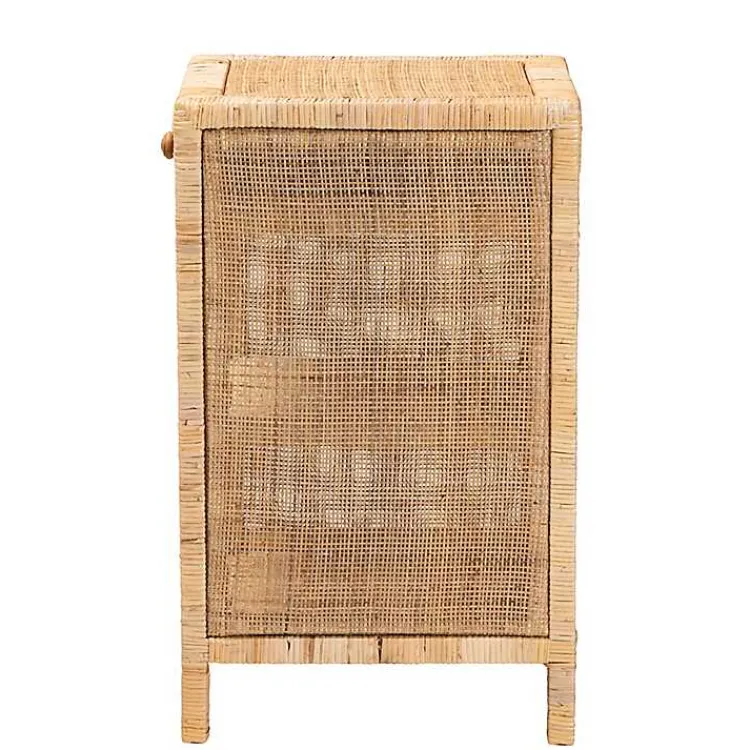 Kirklands Home Nightstands|Woven Rat and Mahogany Wood Nightsd Tan
