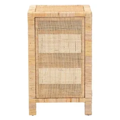 Kirklands Home Nightstands|Woven Rat and Mahogany Wood Nightsd Tan