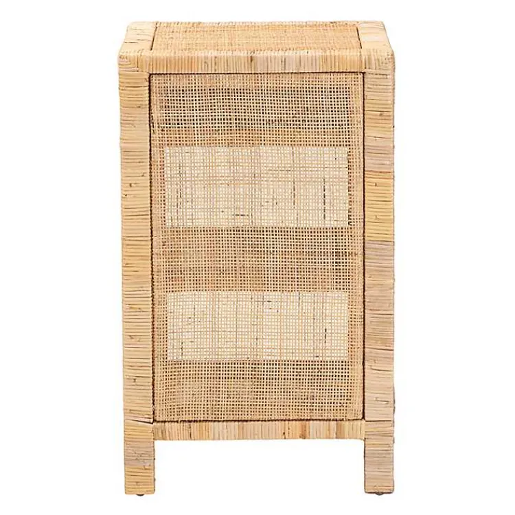 Kirklands Home Nightstands|Woven Rat and Mahogany Wood Nightsd Tan