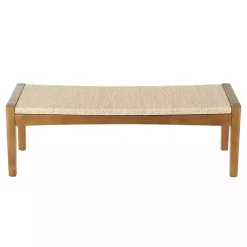 Kirklands Home Benches & Ottomans|Woven Rope and Birch Wood Bench Tan
