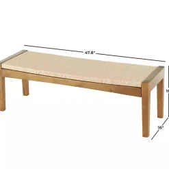 Kirklands Home Benches & Ottomans|Woven Rope and Birch Wood Bench Tan