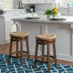 Kirklands Home Bar Stools & Counter Height Stools|Woven Seagrass Walnut Wood Swivel Counter Stool Tan