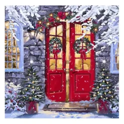 Clearance Wreaths on a Red Door Canvas Art Print Christmas Art & Wall Decor