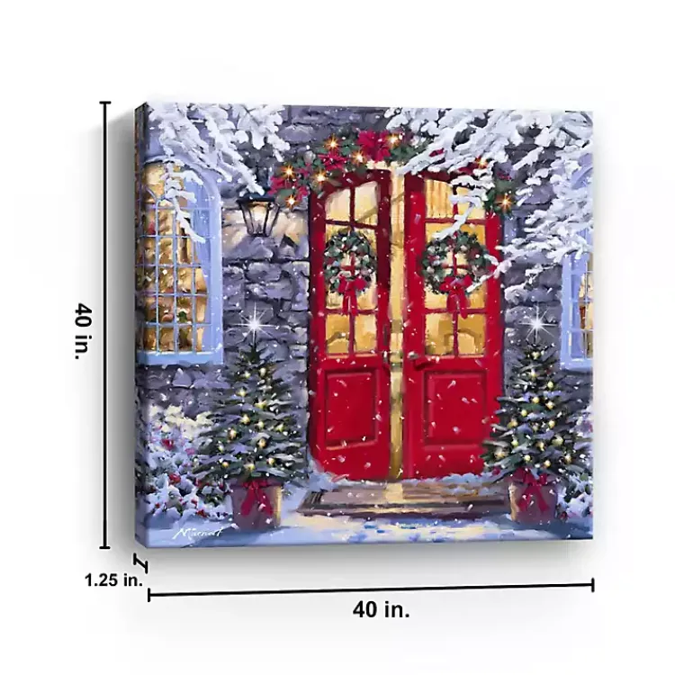 Clearance Wreaths on a Red Door Canvas Art Print Christmas Art & Wall Decor