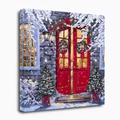 Clearance Wreaths on a Red Door Canvas Art Print Christmas Art & Wall Decor