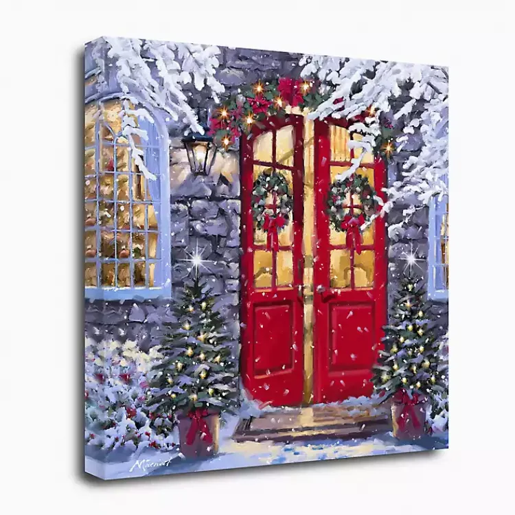 Clearance Wreaths on a Red Door Canvas Art Print Christmas Art & Wall Decor