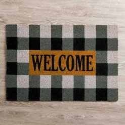 Kirklands Home Doormats|XL Black and White Buffalo Check Welcome Doormat
