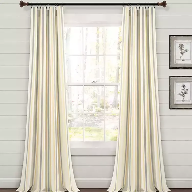 Kirklands Home Curtains & Drapes|Yellow & Gray Farmhouse Curtain Panel Set, 95 in.