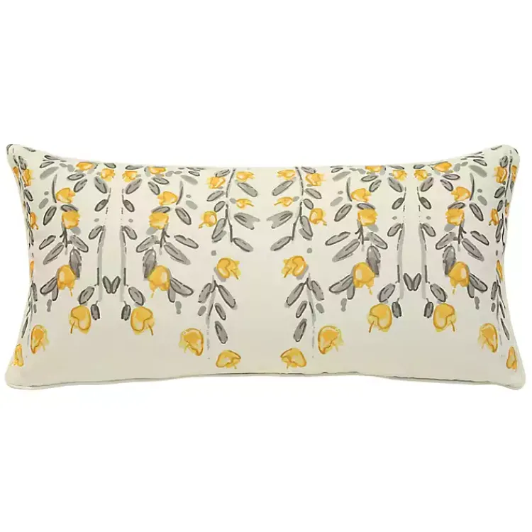 Kirklands Home Outdoor Cushions & Pillows|Yellow & Gray Floral Outdoor Pillow