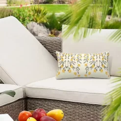 Kirklands Home Outdoor Cushions & Pillows|Yellow & Gray Floral Outdoor Pillow
