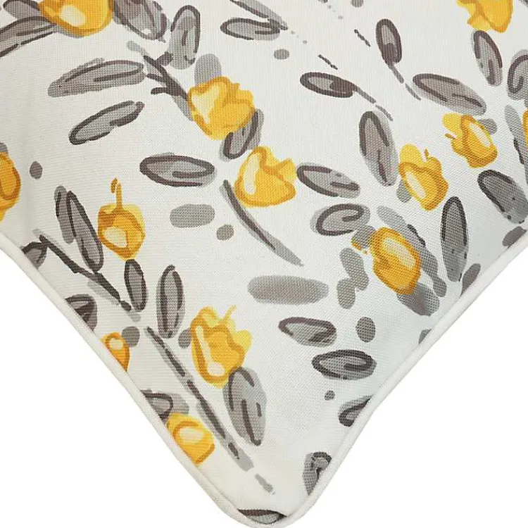 Kirklands Home Outdoor Cushions & Pillows|Yellow & Gray Floral Outdoor Pillow