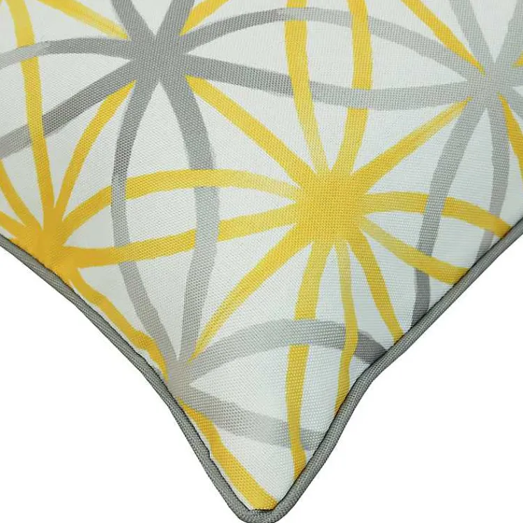 Kirklands Home Outdoor Cushions & Pillows|Yellow & Gray Geometric Flowers Outdoor Pillow