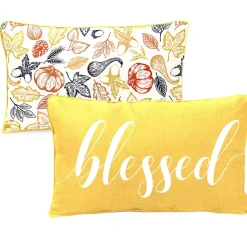 Kirklands Home Outdoor Cushions & Pillows|Yellow Blessed Outdoor Lumbar Pillow
