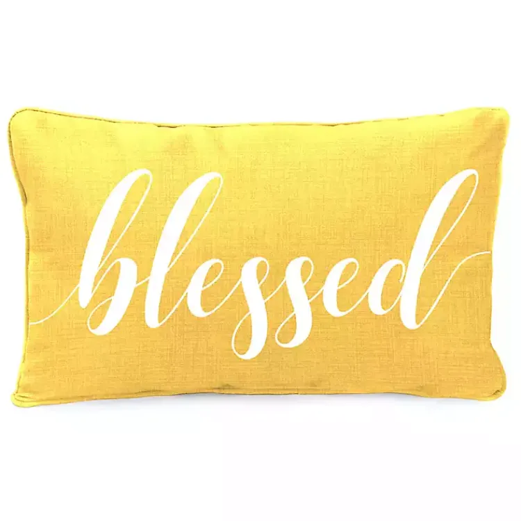 Kirklands Home Outdoor Cushions & Pillows|Yellow Blessed Outdoor Lumbar Pillow