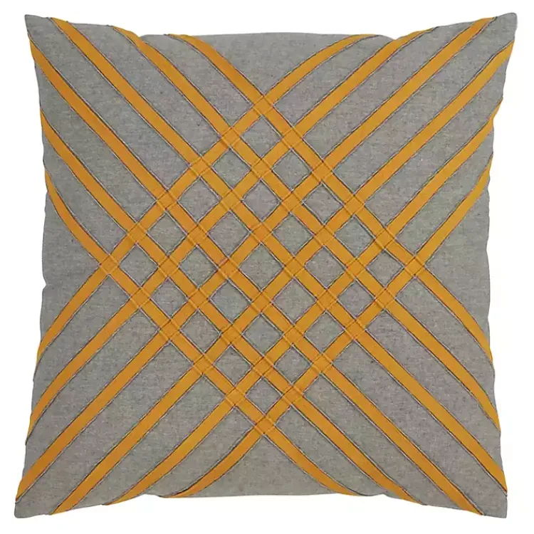 Clearance Yellow Crosshatch Stitch Cotton Throw Pillow Pillows