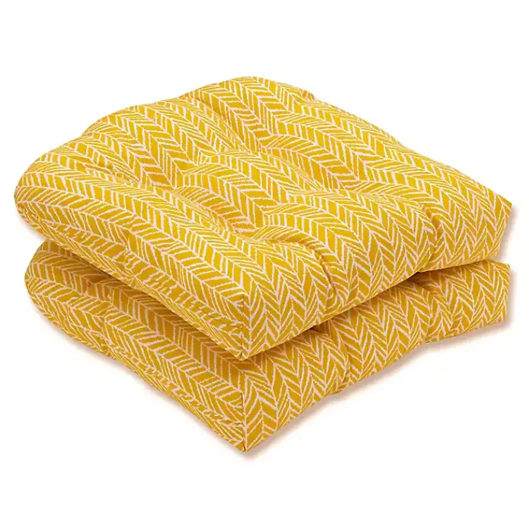 Kirklands Home Outdoor Cushions & Pillows|Herringbone Outdoor Seat Cushions, Set of 2 Yellow