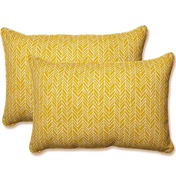 Kirklands Home Outdoor Cushions & Pillows|Herringbone Outdoor Long Pillows, Set of 2 Yellow