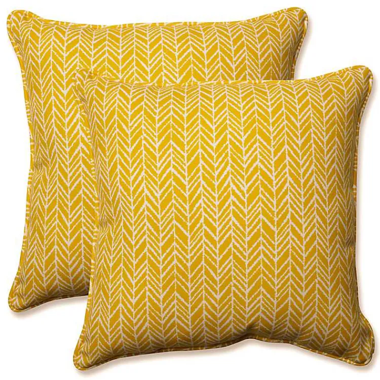 Kirklands Home Outdoor Cushions & Pillows|Herringbone Outdoor Pillows, Set of 2 Yellow