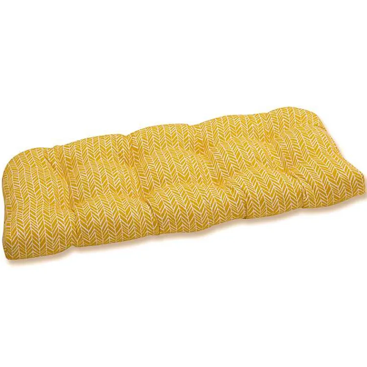Kirklands Home Outdoor Cushions & Pillows|Herringbone Tufted Outdoor Settee Cushion Yellow