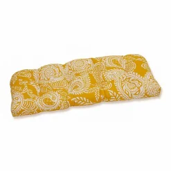 Kirklands Home Outdoor Cushions & Pillows|Yellow Paisley Outdoor Settee Cushion