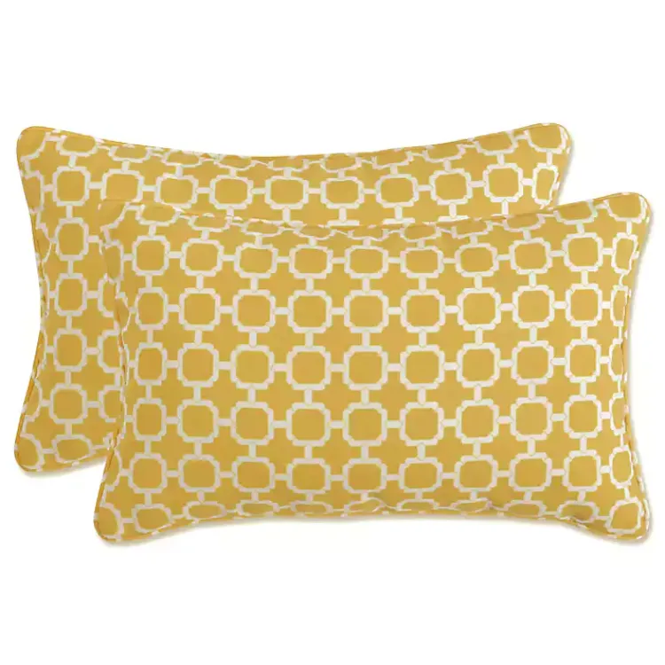 Kirklands Home Outdoor Cushions & Pillows|Pattern Outdoor Lumbar Pillows, Set of 2 Yellow