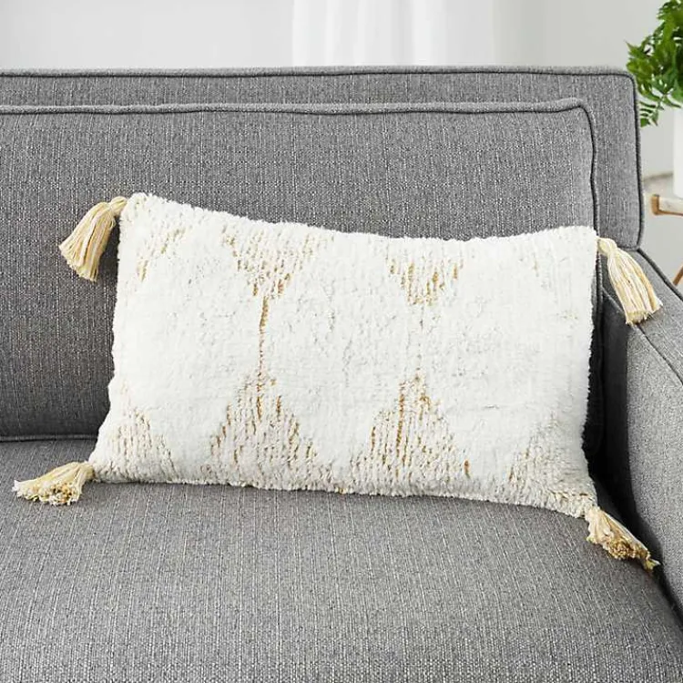 Online Stripe Diamond Tassels Cotton Lumbar Pillow Pillows