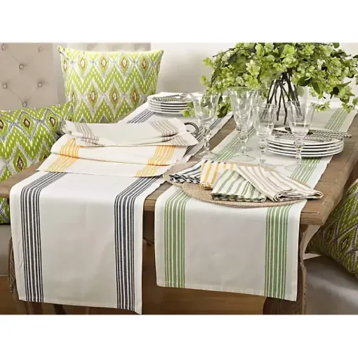 Kirklands Home Table Linens|Yellow Striped Border Table Runner