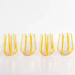 Kirklands Home Glassware & Drinkware|Yellow Striped Stemless Wine Glasses, Set of 4