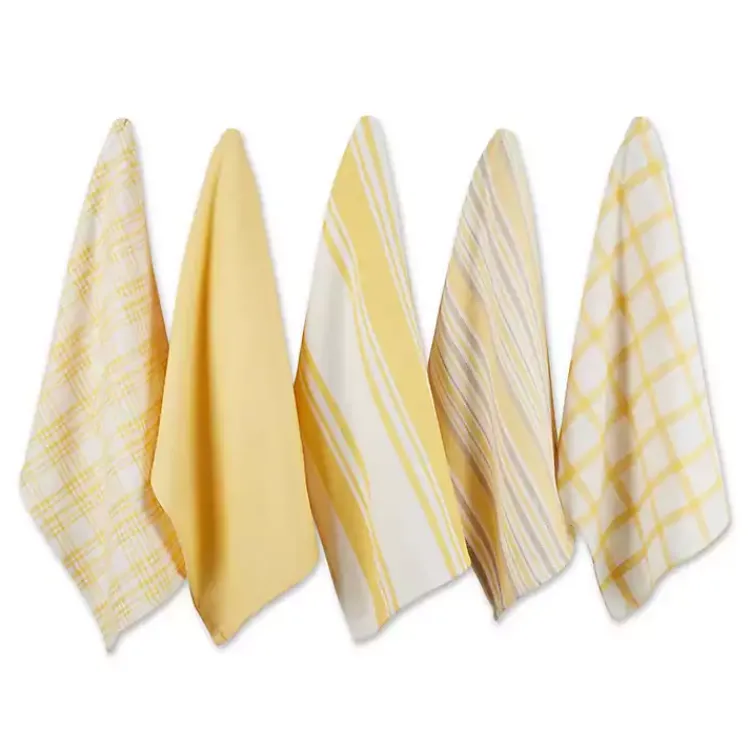 Kirklands Home Kitchen Accessories|Yellow Woven Assorted Dishtowels, Set of 5