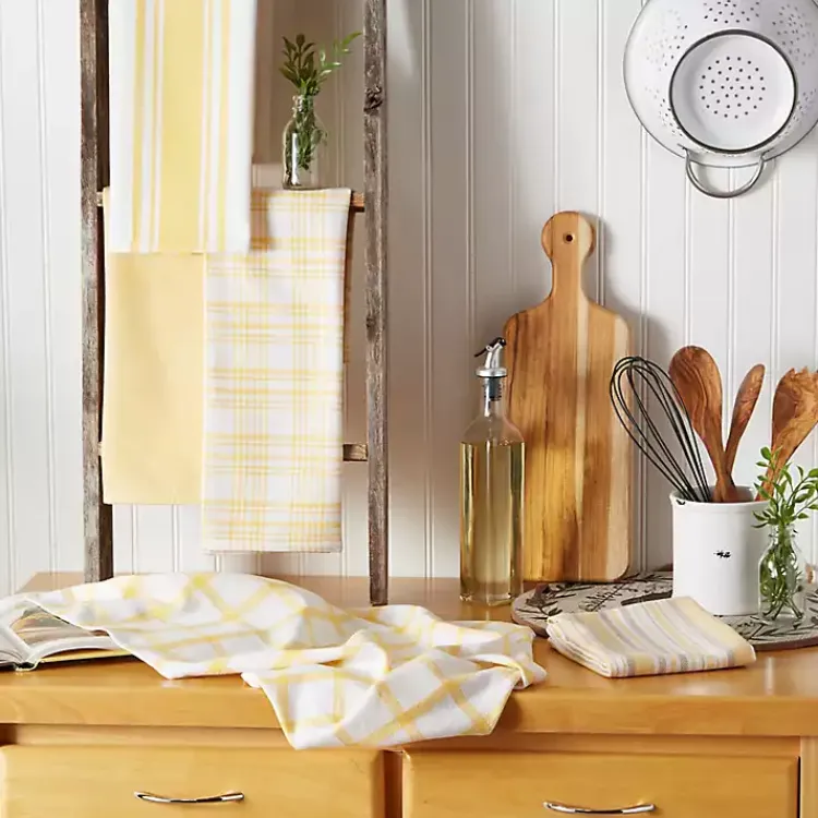 Kirklands Home Kitchen Accessories|Yellow Woven Assorted Dishtowels, Set of 5